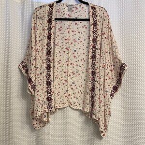 Arizona Jean Company Floral Open-Front Kimono - Cream and Red